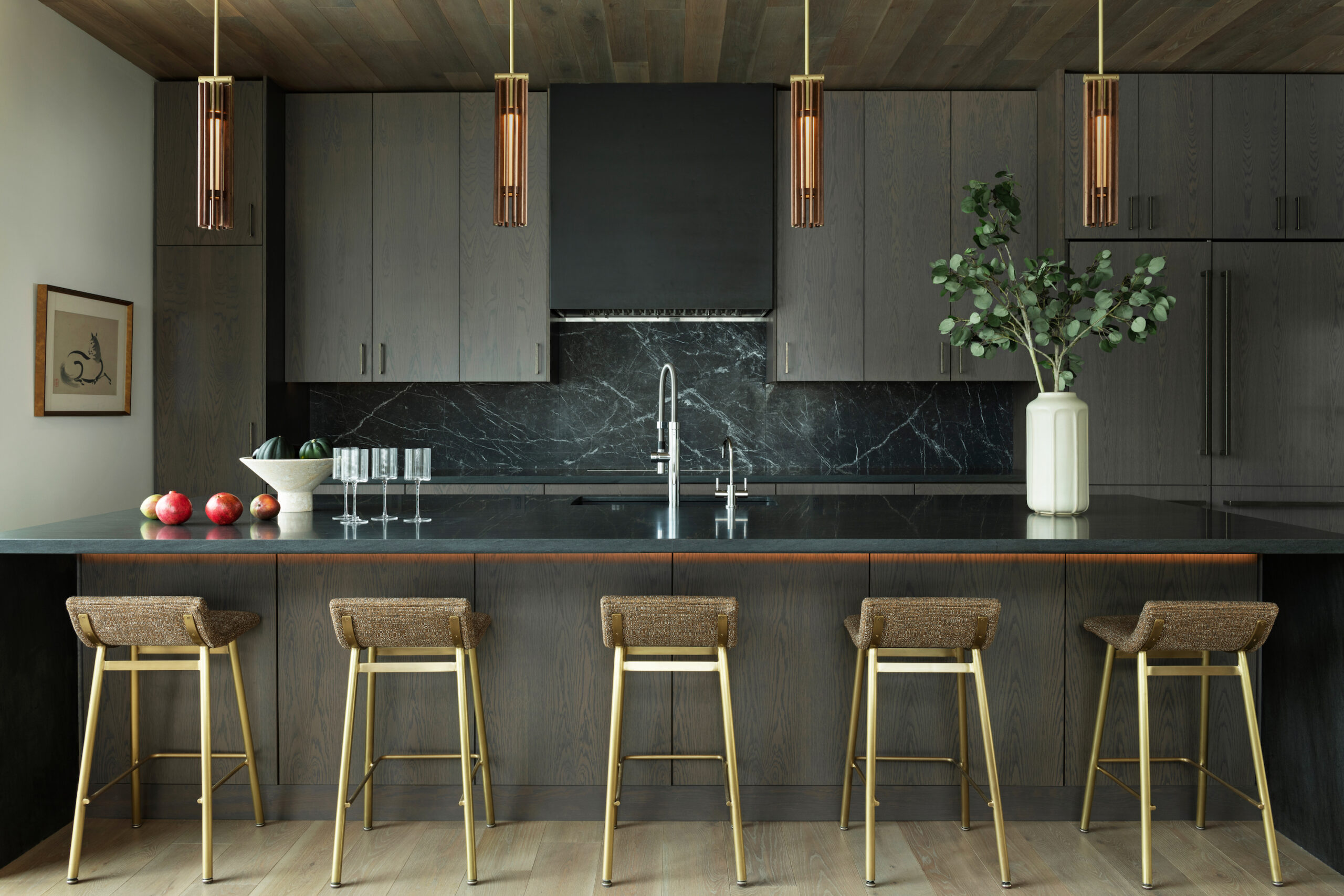 Beautiful modern kitchen with stools